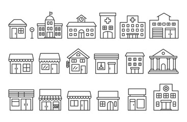 Cityscape Line Illustration Set – Urban Building Outlines