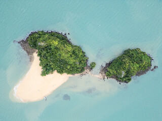 Ko Yao Noi, Thailand: Aerial top down view of the idyllic Koh Nok island in the Phang Nga bay between Krabi and Phuket in south Thailand.