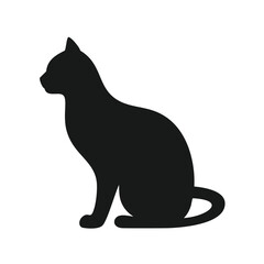 Elegant black cat silhouette sitting profile