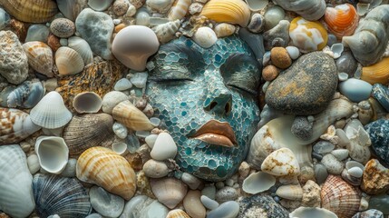 Obraz premium Serene visage Mosaic tranquility nestled among seashells