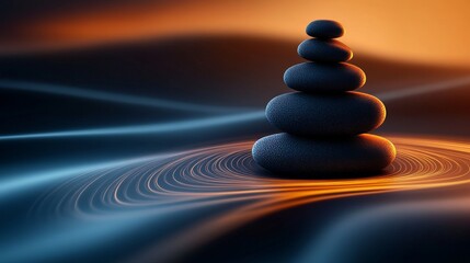 Stacked Stones on Rippling Water Surface Under Warm Sunset Glow