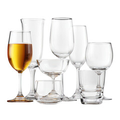 Collection of Various Glassware Types Including Wine Glasses, Cocktail Glasses, and Tumblers on a Transparent Background for Commercial Use