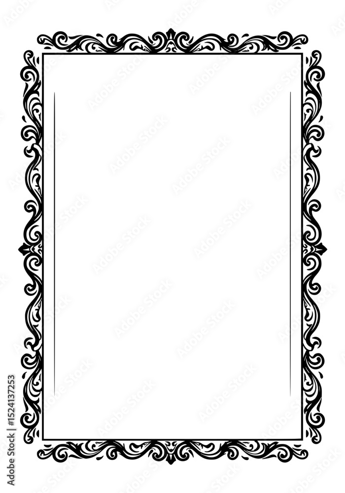 Poster ornate outline frame on transparent background in elegant style