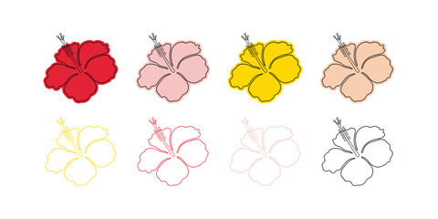 Hibiscus Flower Vector Outline Set Colorful Line Art Illustrations © Masud