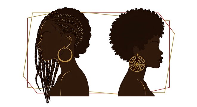 Beautiful African American Women Silhouettes with Braids & Afro Hairstyle | Black Girl Magic & Empowerment Icon