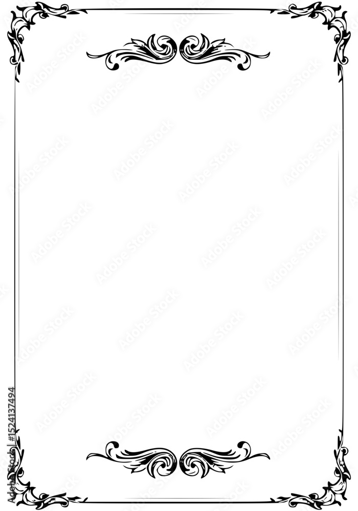 Poster outline frame with ornate design on transparent background