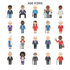 Diverse Age Icons Representing Various Life Stages and Occupations