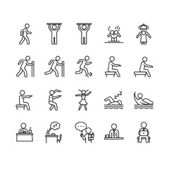 Collection of Simple Line Art Icons Representing Various Activities
