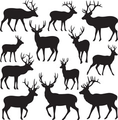 Fototapeta premium Mountain Deer Vector Clipart – Rustic Wildlife SVG BundleMajestic Deer Vector Design – Forest and Mountain SilhouetteWild Mountain Deer SVG – Cricut Cut Files for OutdoorsRustic Deer Vector Art 