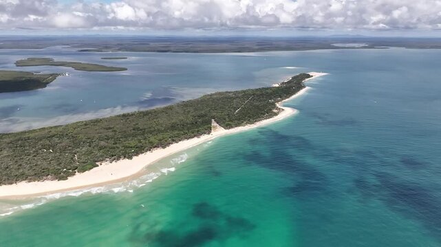 High Aerial Drone View of Inskip Point and Fraser Island, Queensland