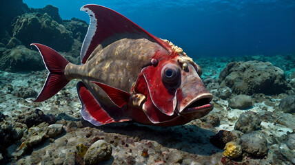 The Galápagos batfish searches carefully for prey among red algae and coral rubble.