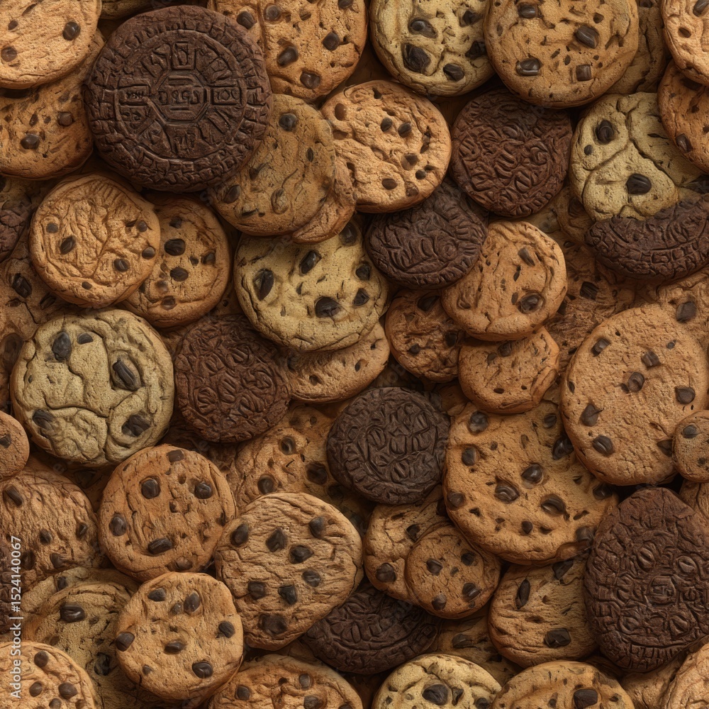 Poster seamless texture this cookie pattern showcases a variety of cookies, perfect for creating engaging b