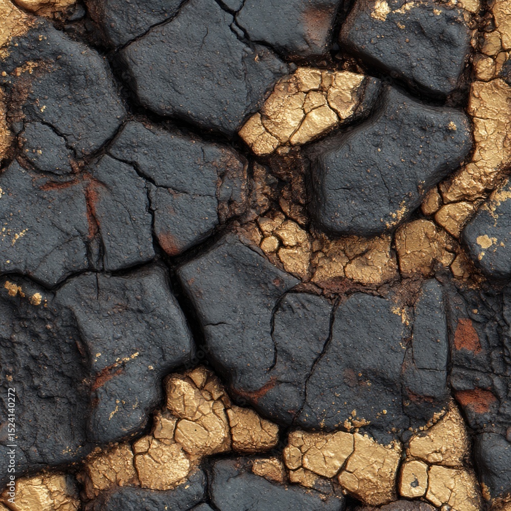 Poster seamless texture detailed showcasing a ground surface characterized by dark, cracked rocks intersper