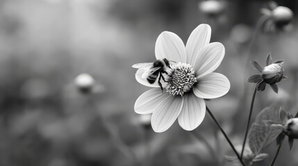 Classic Black and White Bee and Flower Close-Up