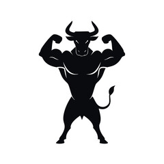 Muscular bull silhouette flexing biceps strong animal