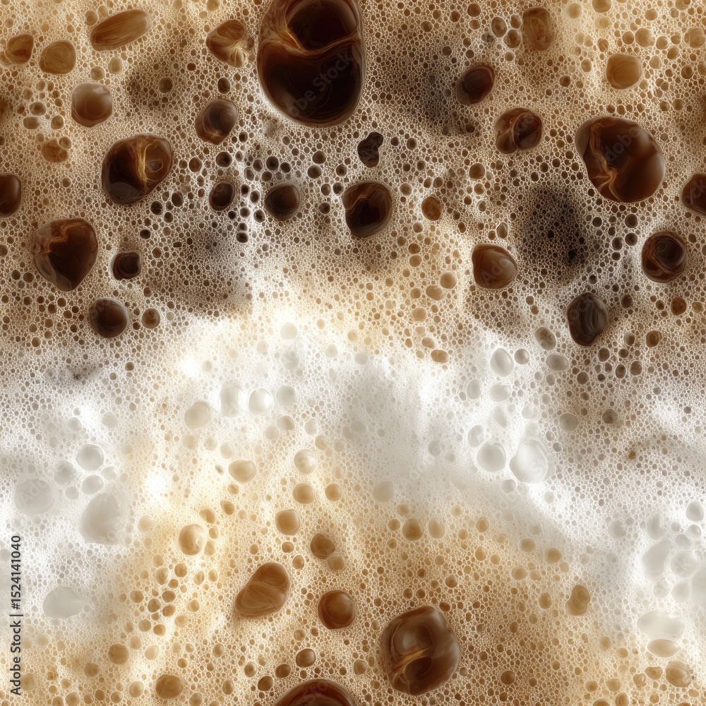 Poster seamless texture features intricate details of coffee foam, showcasing creamy swirls and rich bubble