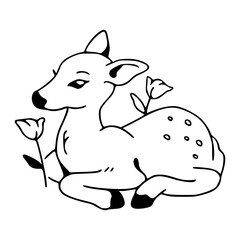 cute fawn with flowers vector illustration