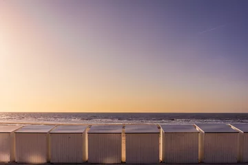 Gordijnen Traditional Beach Cabins on the Promenade in Middelkerke, Belgium © Jasmien