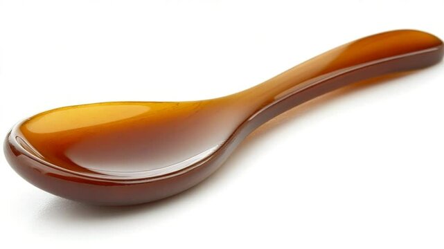 Elegant amber tinted serving spoon on white backdrop, refined culinary utensil