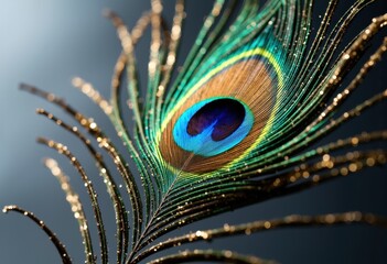 Obraz premium Close-up of a vibrant peacock feather showcasing iridescent colors and intricate details
