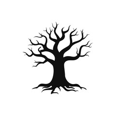 Bare tree silhouette strong roots nature illustration