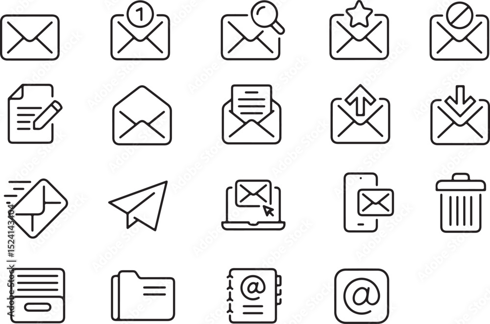 Aufkleber thin line icon set of mail email e-mail communication sending receiving message. symbol collection. 