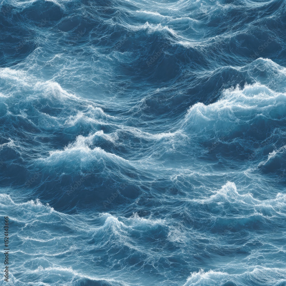Poster seamless vivid depiction of ocean waves with a texture, this pattern captures the movement and depth