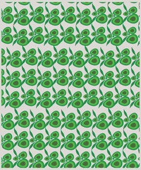 Avocados, fruits and leaves background. Avocado Pattern And Template. Sliced avocado on a Light background stock illustration. Seamless pattern of avocados 
