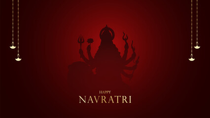 Happy Navratri Festival Background Design with Goddess Durga Face Illustration. Happy Navratri, illustration of couple playing Dandiya and Garba Night