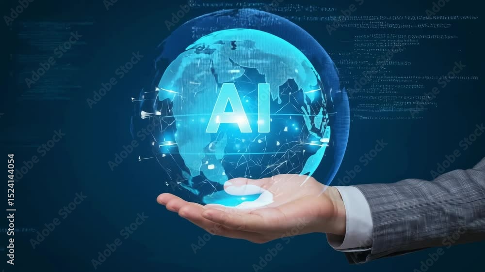 Poster futuristic global interface showcasing artificial intelligence technology and digital connectivity i