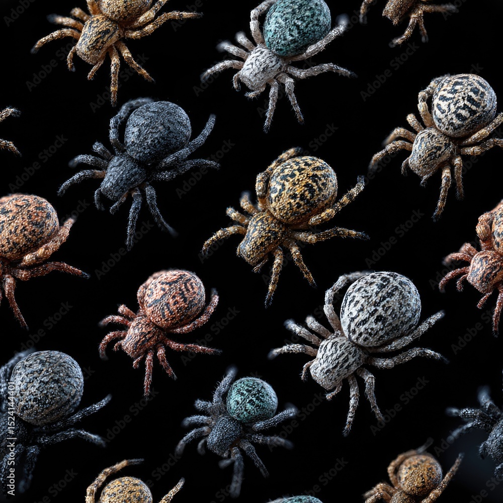 Poster seamless background a detailed collection of spiders fills the frame, each displaying unique pattern