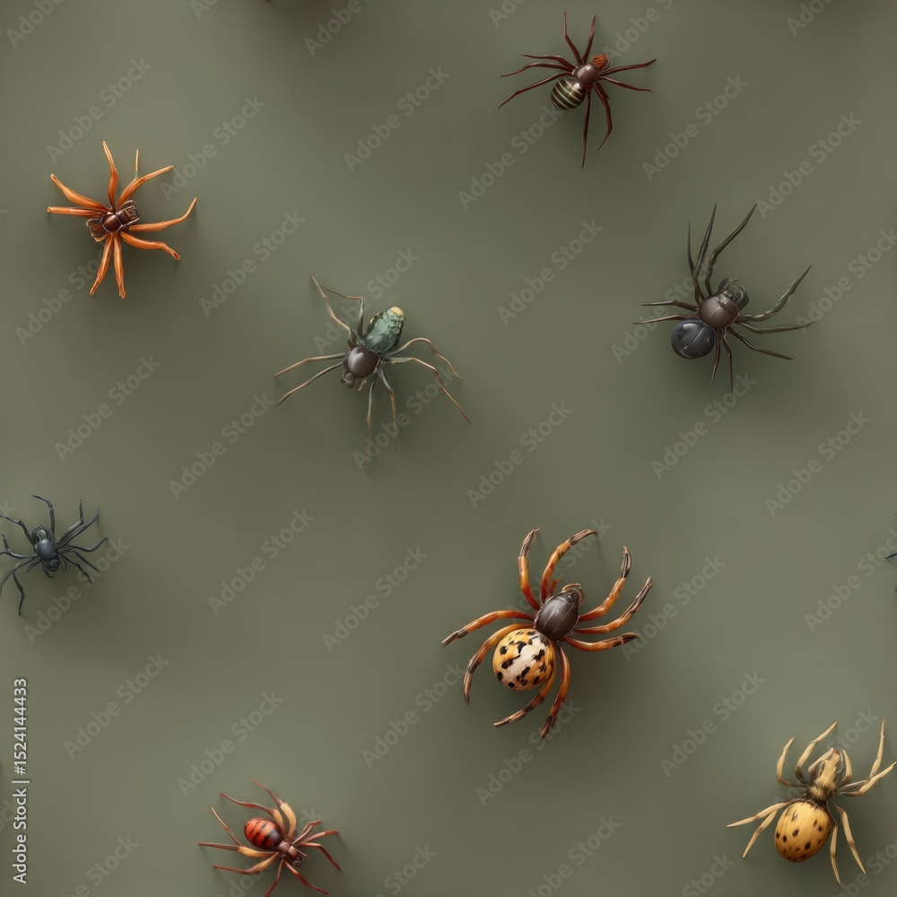 Poster seamless this pattern features a collection of mites and bugs with intricate textural details. the d