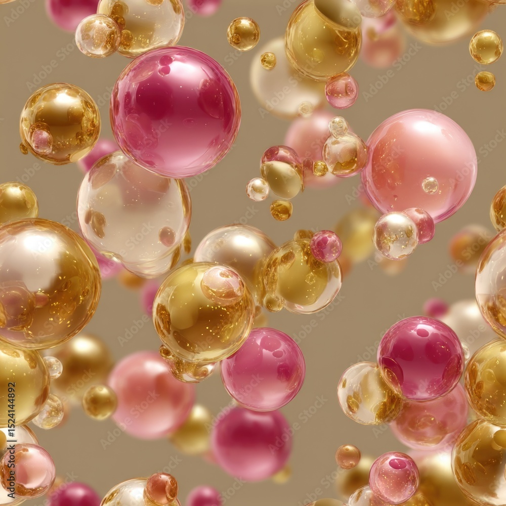 Poster seamless background colorful bubbles in shades of pink and gold float against a smooth surface, crea