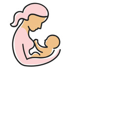 A mother gently cradles her baby, both depicted in minimalist, soft colors, emphasizing the tenderness of their bond.