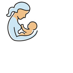 A simple, line-drawn illustration of a mother gently cradling and breastfeeding her baby.