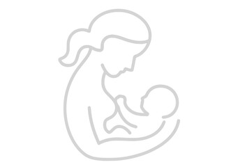 Simple line drawing of a mother lovingly holding and gazing at her baby.
