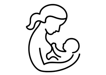 Line art depicting a mother lovingly cradling her baby, showcasing a tender and nurturing moment between them.