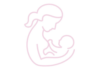 A minimalist line drawing of a mother gently cradling her baby, symbolizing love and nurturing.