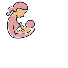 Line art depicting a mother lovingly cradling her infant, symbolizing nurturing and the bond between them.