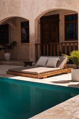 Boutique hotel swimming pool and sun lounger, Zanzibar