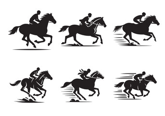 A man riding a horse with high speed running Silhouette Vector Set