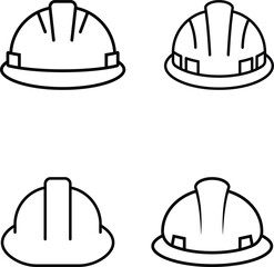 Minimalist Vector Icons of Construction Helmets in Front and Profile Views