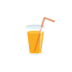 Refreshing orange juice drink in plastic cup with straw