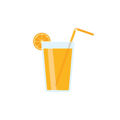 Refreshing glass of orange juice with straw and orange slice