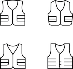 Minimalist Line Art of Four Stylized Vests with Unique Pocket Designs