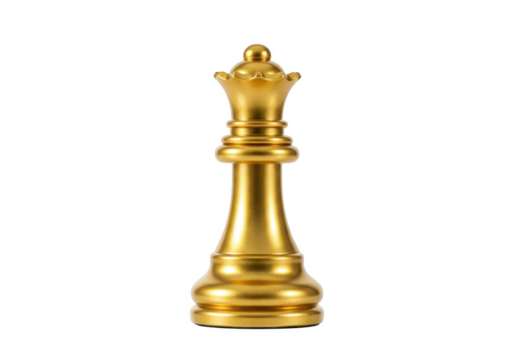 A golden chess queen piece stands isolated on transparent background - Powered by Adobe