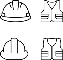 Minimalist Line Art Grid of Hard Hats and Safety Vests for Construction Safety Themes