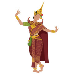 Thai Dancer in Traditional Costume - Vector Illustration
