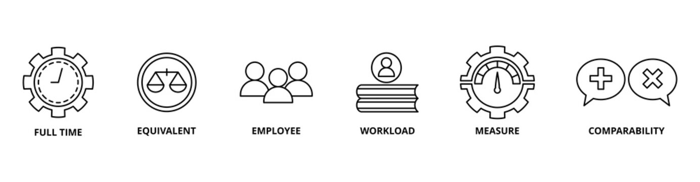 FTE icon with full time, equivalent, employee, workload, measure, and comparability