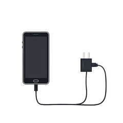 Smartphone connected to a charging cable